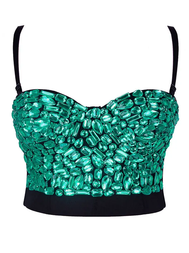 Women Rhinestone Push Up Bra Studded Gem Clubwear Party Bustier Crop Top