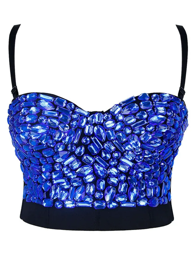 Women Rhinestone Push Up Bra Studded Gem Clubwear Party Bustier Crop Top