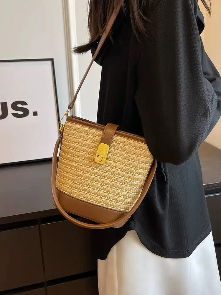 Woven Leather Bucket Bag