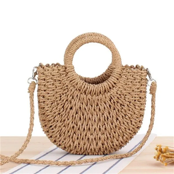 Yogodlns Handmade Half-Round Rattan Woven Straw Bag Summer Women Messenger Crossbody Bags Girls Small Beach Handbag 2020