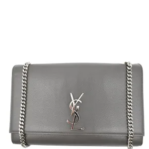 YVES SAINT LAURENT Kate Large Grain De Poudre Leather Shoulder Bag Grey