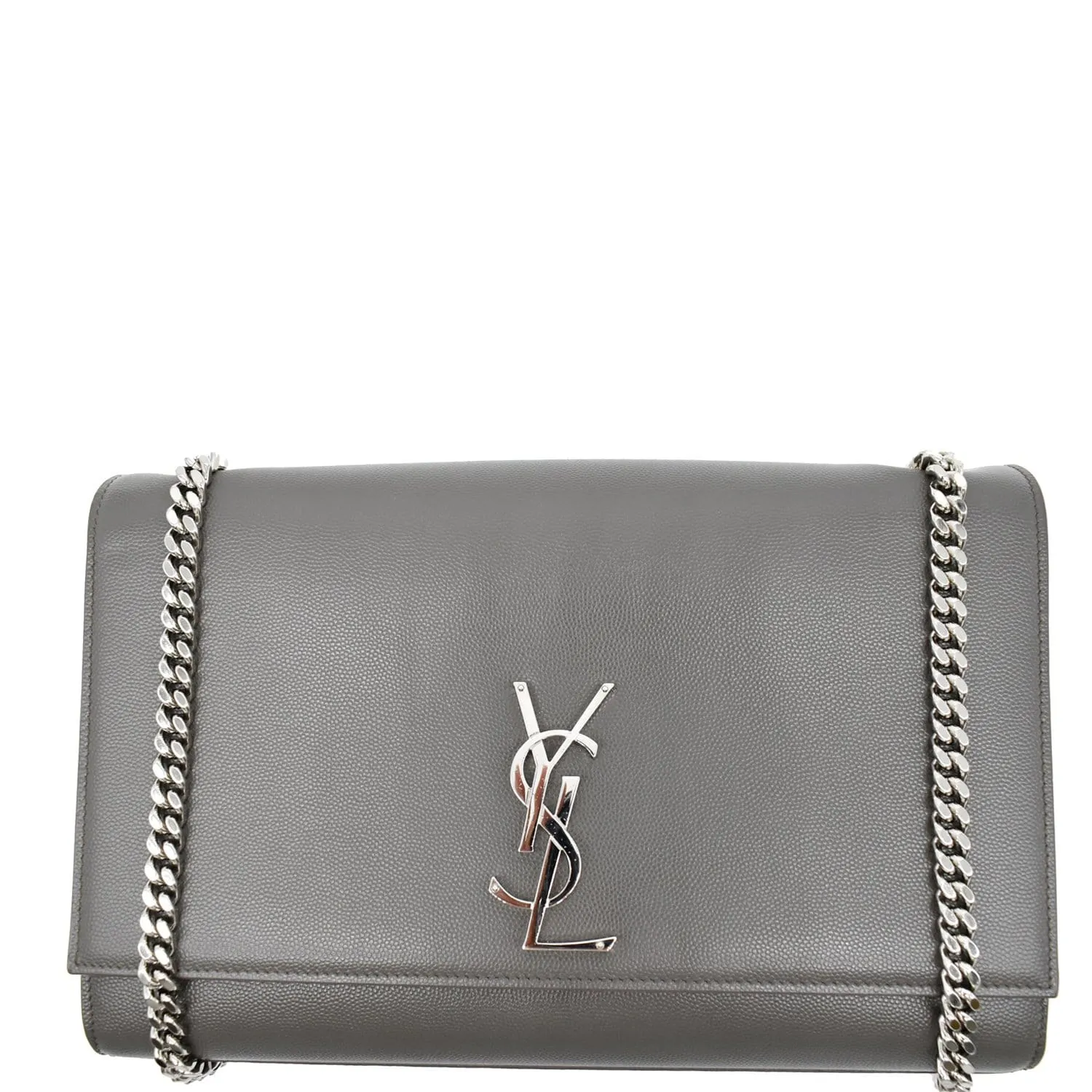 YVES SAINT LAURENT Kate Large Grain De Poudre Leather Shoulder Bag Grey