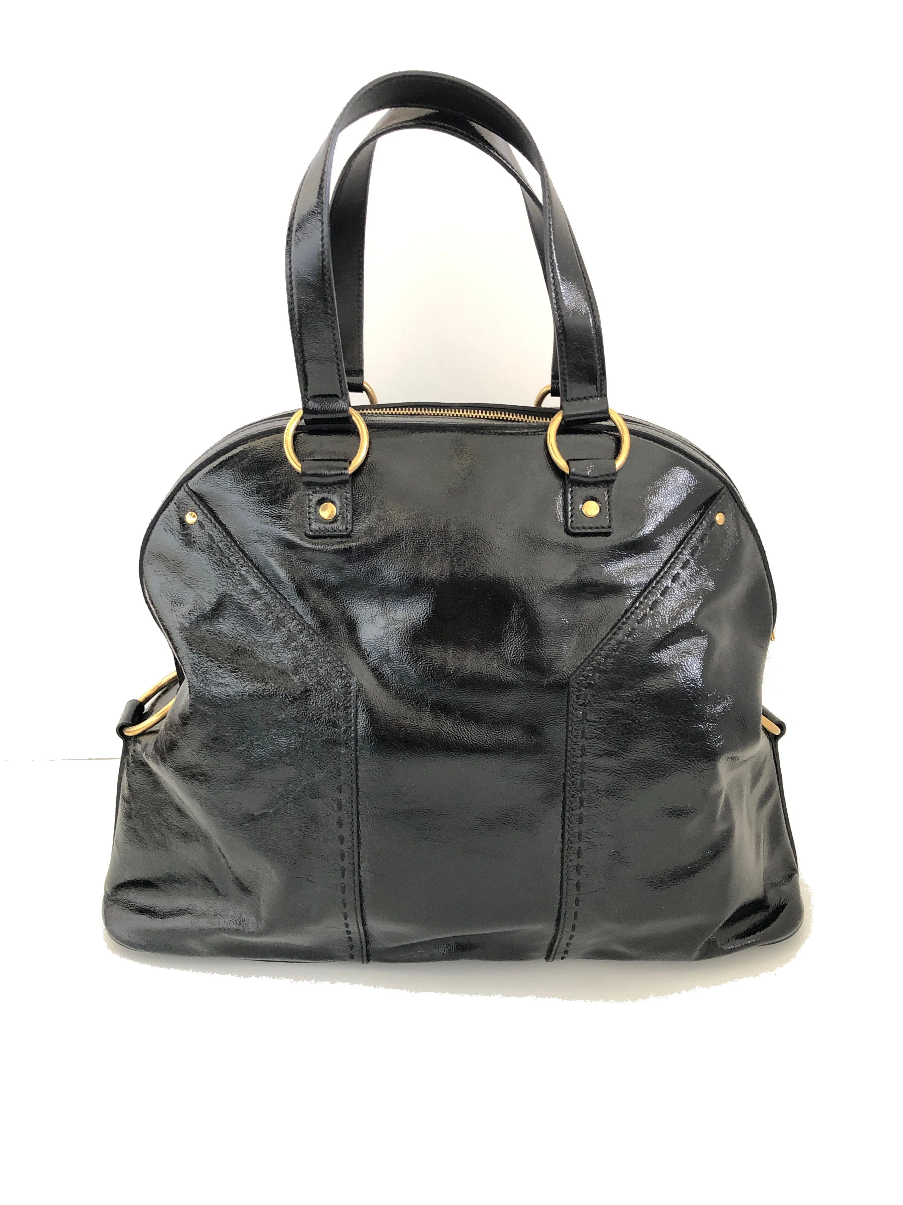 YVES SAINT LAURENT YSL - MUSE OVERSIZE BLACK PATENT LEATHER TOTE