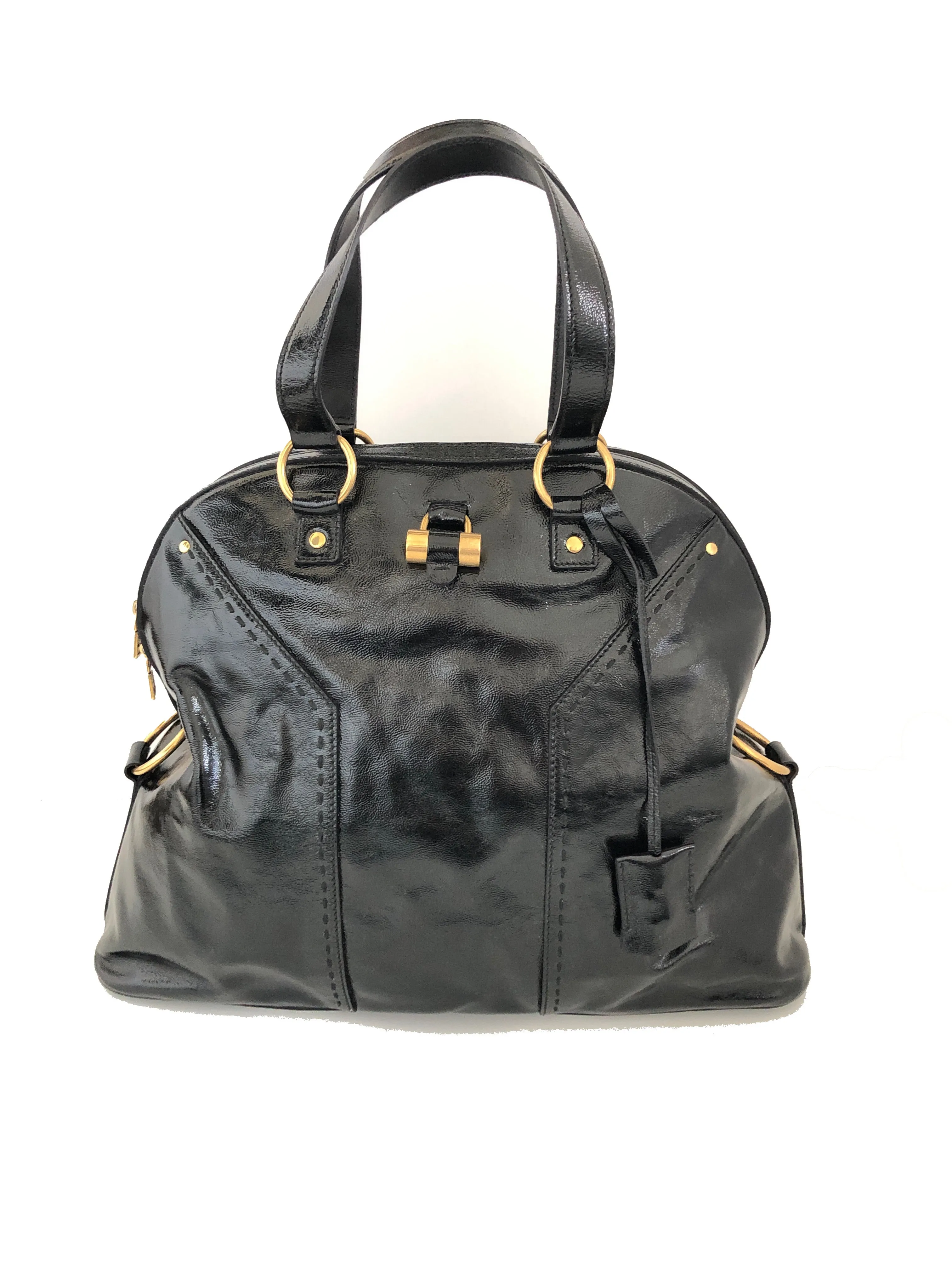 YVES SAINT LAURENT YSL - MUSE OVERSIZE BLACK PATENT LEATHER TOTE